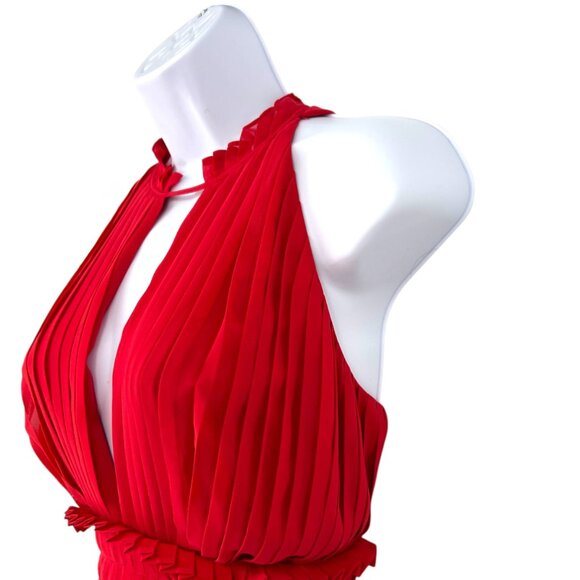 Max Studio Red Pleated Halter Dress Cocktail Party Elegant Size Medium NWT - Picture 5 of 15